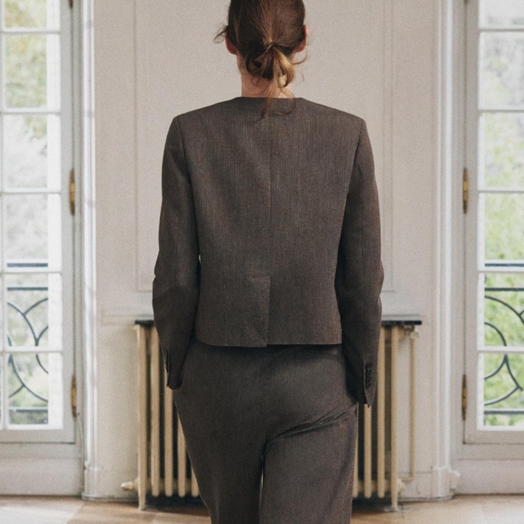 Zara brown marl V-neck viscose and cotton cropped blazer coat NWT - Picture 14 of 14